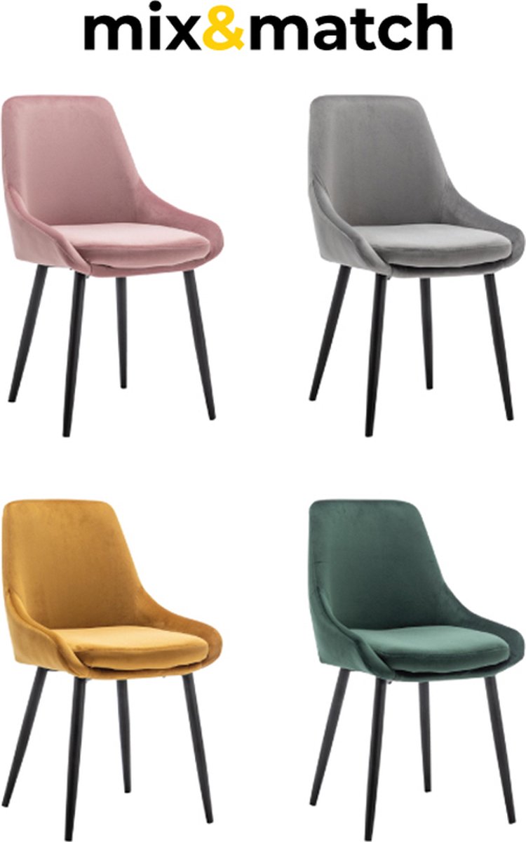 Eetkamerstoelen Set van 4 Oscar - Mix & Match - Metaalpoot - Fluweel